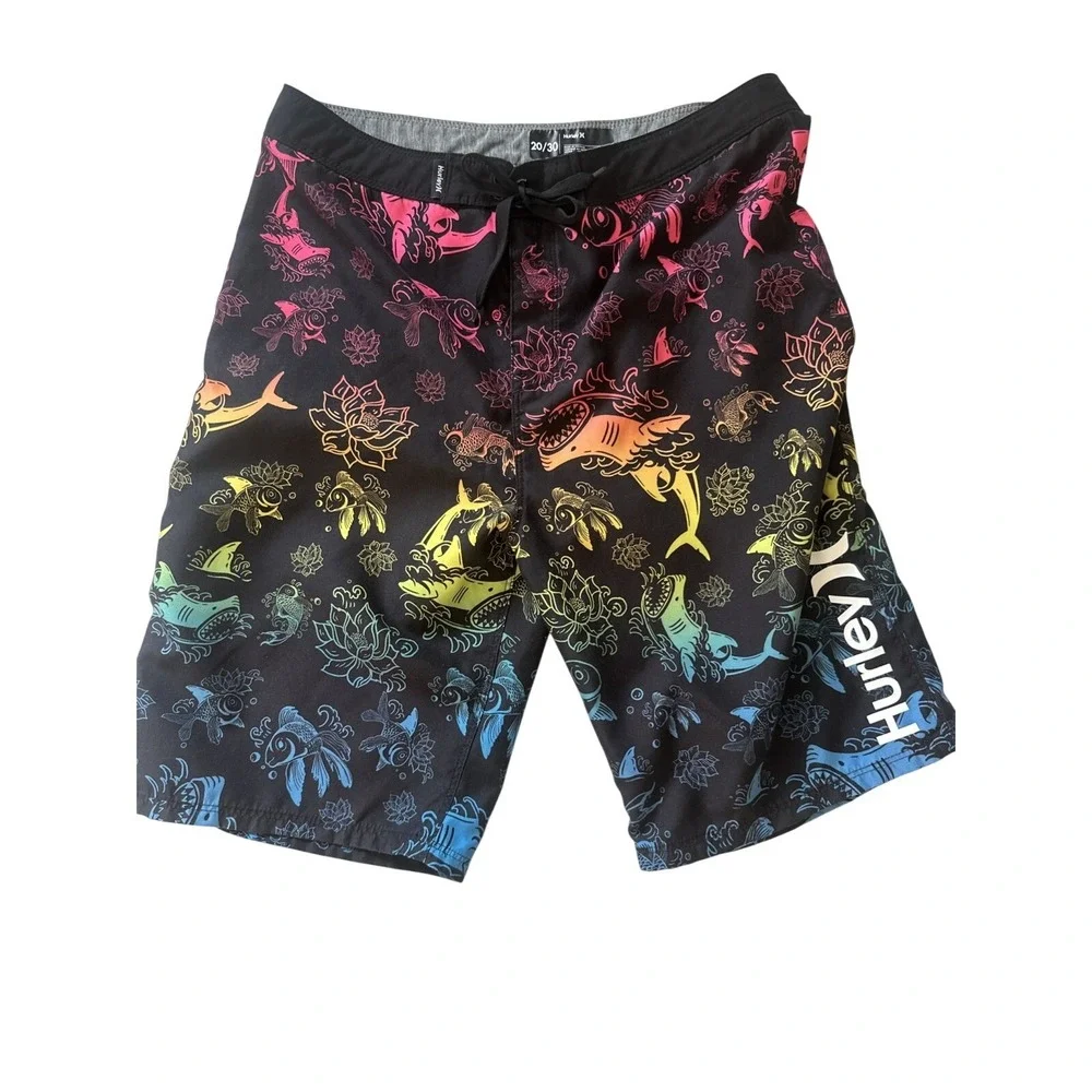 Hurley Koi Fish Mens Size 20/30 Waist Swim Board  Shorts Surf Beach Pockets